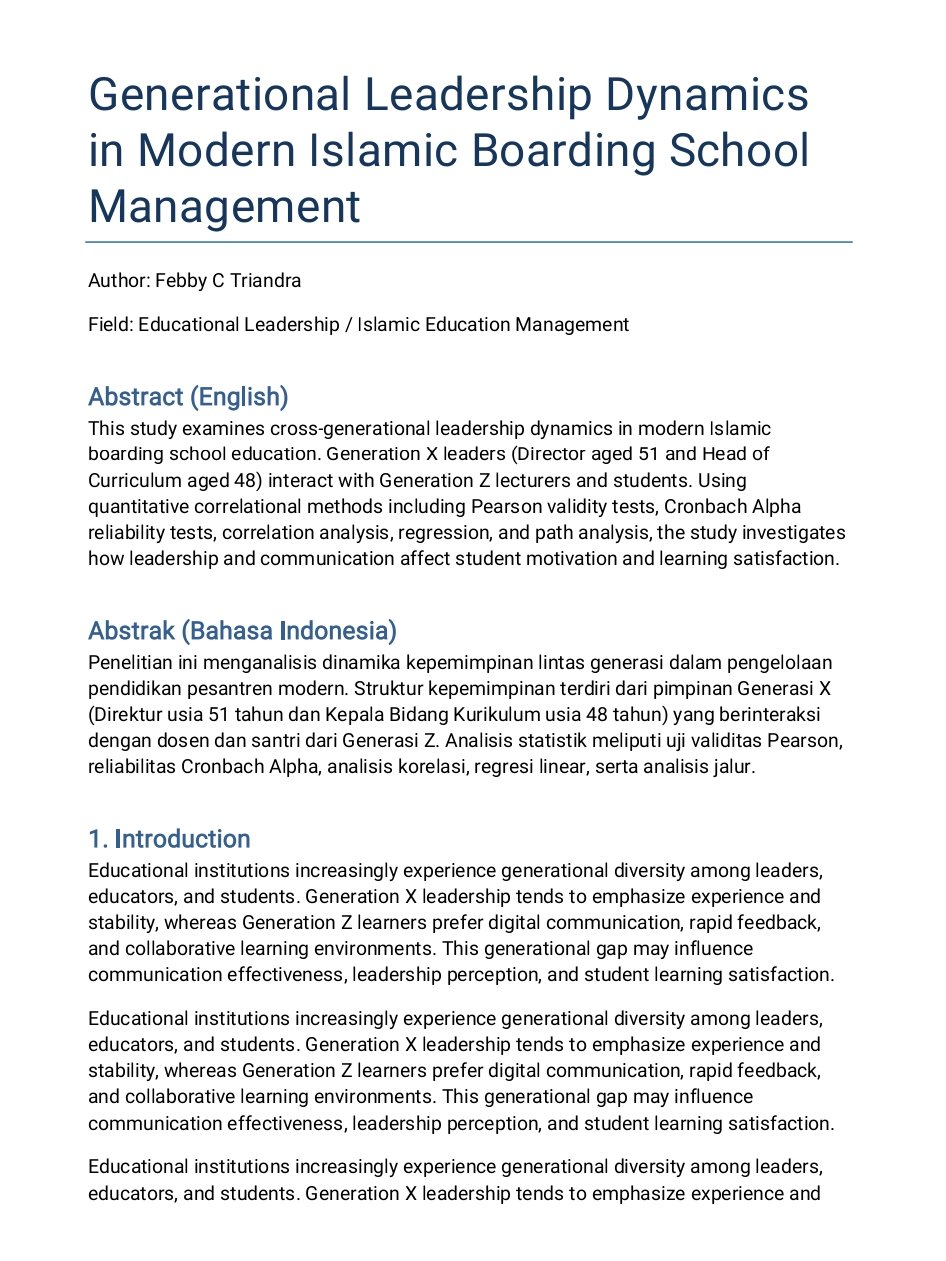 Generational Leadership Dynamics in Modern Islamic Boarding School Management