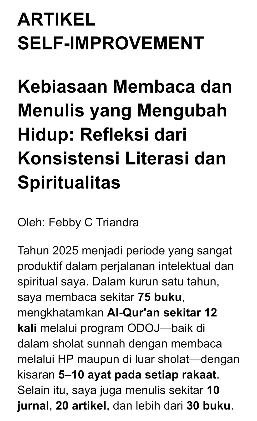 Kebiasaan Membaca dan Menulis yang Mengubah Hidup: Refleksi dari Konsistensi Literasi dan Spiritualitas